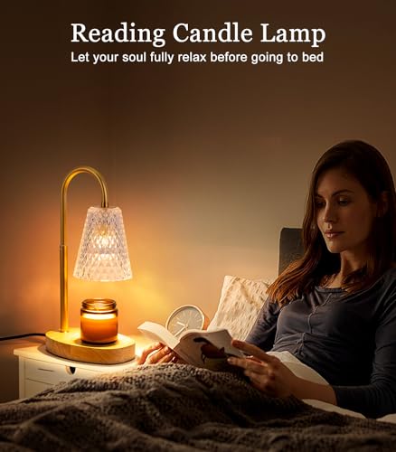 Candle Warmer Lamp Electric Timer - Candles Wax Warmers Glass Lamps for Jar Candles Burner No Flame Scented Melting Warming Lantern Adjustable Height Dimmable Light with 2 Bulb for Home Living Bedroom