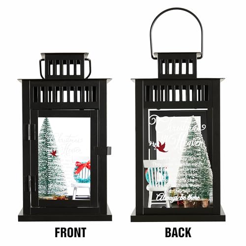 WOODEXPE Christmas in Heaven Memorial Lantern with Christmas Ornaments Set Memorial Gift for Loss of Loved One (Black)