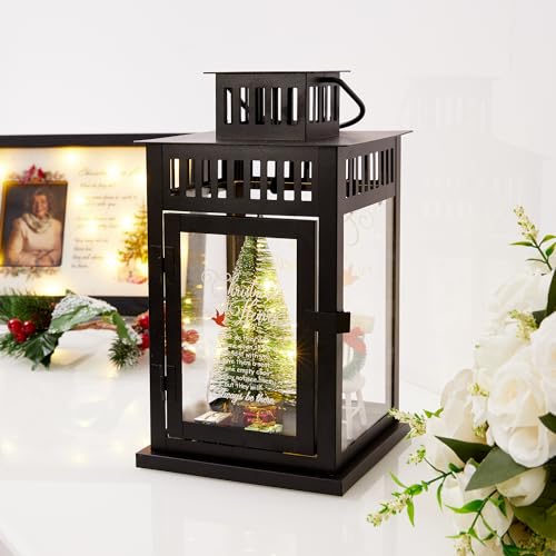 WOODEXPE Christmas in Heaven Memorial Lantern with Christmas Ornaments Set Memorial Gift for Loss of Loved One (Black)