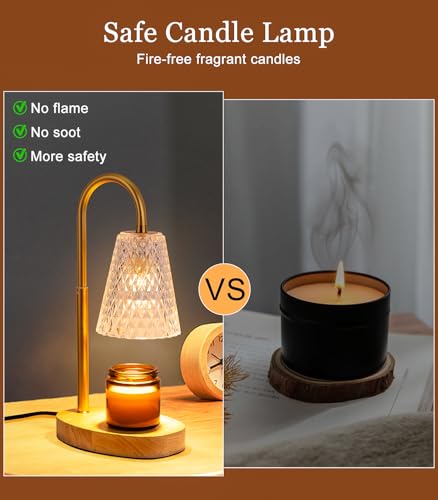 Candle Warmer Lamp Electric Timer - Candles Wax Warmers Glass Lamps for Jar Candles Burner No Flame Scented Melting Warming Lantern Adjustable Height Dimmable Light with 2 Bulb for Home Living Bedroom