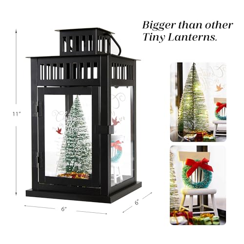 WOODEXPE Christmas in Heaven Memorial Lantern with Christmas Ornaments Set Memorial Gift for Loss of Loved One (Black)