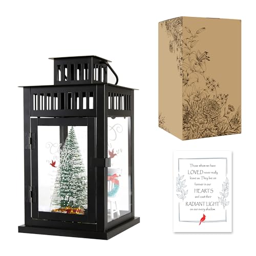 WOODEXPE Christmas in Heaven Memorial Lantern with Christmas Ornaments Set Memorial Gift for Loss of Loved One (Black)