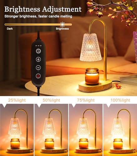 Candle Warmer Lamp Electric Timer - Candles Wax Warmers Glass Lamps for Jar Candles Burner No Flame Scented Melting Warming Lantern Adjustable Height Dimmable Light with 2 Bulb for Home Living Bedroom