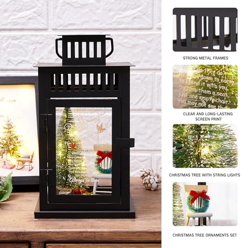 WOODEXPE Christmas in Heaven Memorial Lantern with Christmas Ornaments Set Memorial Gift for Loss of Loved One (Black)