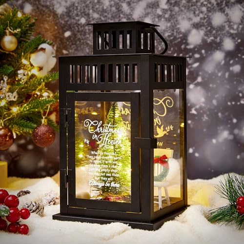 WOODEXPE Christmas in Heaven Memorial Lantern with Christmas Ornaments Set Memorial Gift for Loss of Loved One (Black)