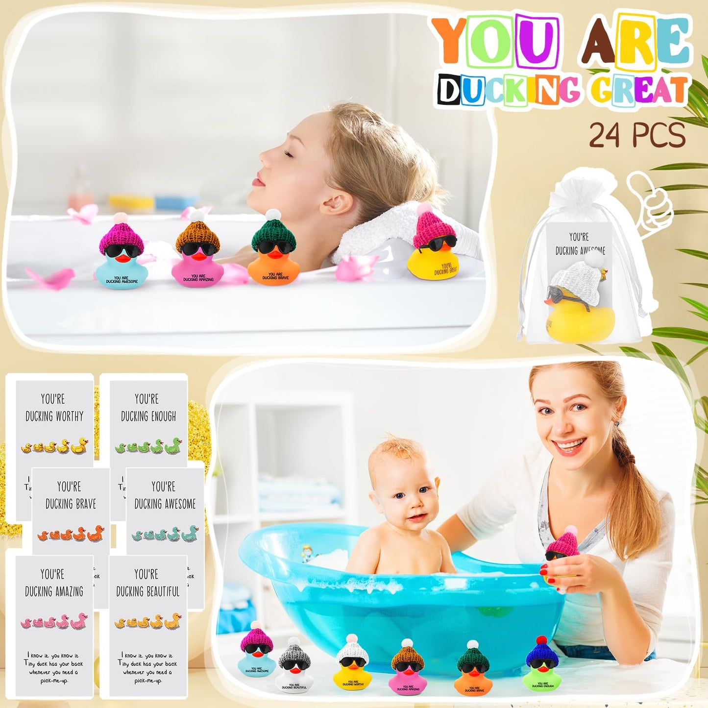 Inspirational Mini Rubber Ducks with Glasses