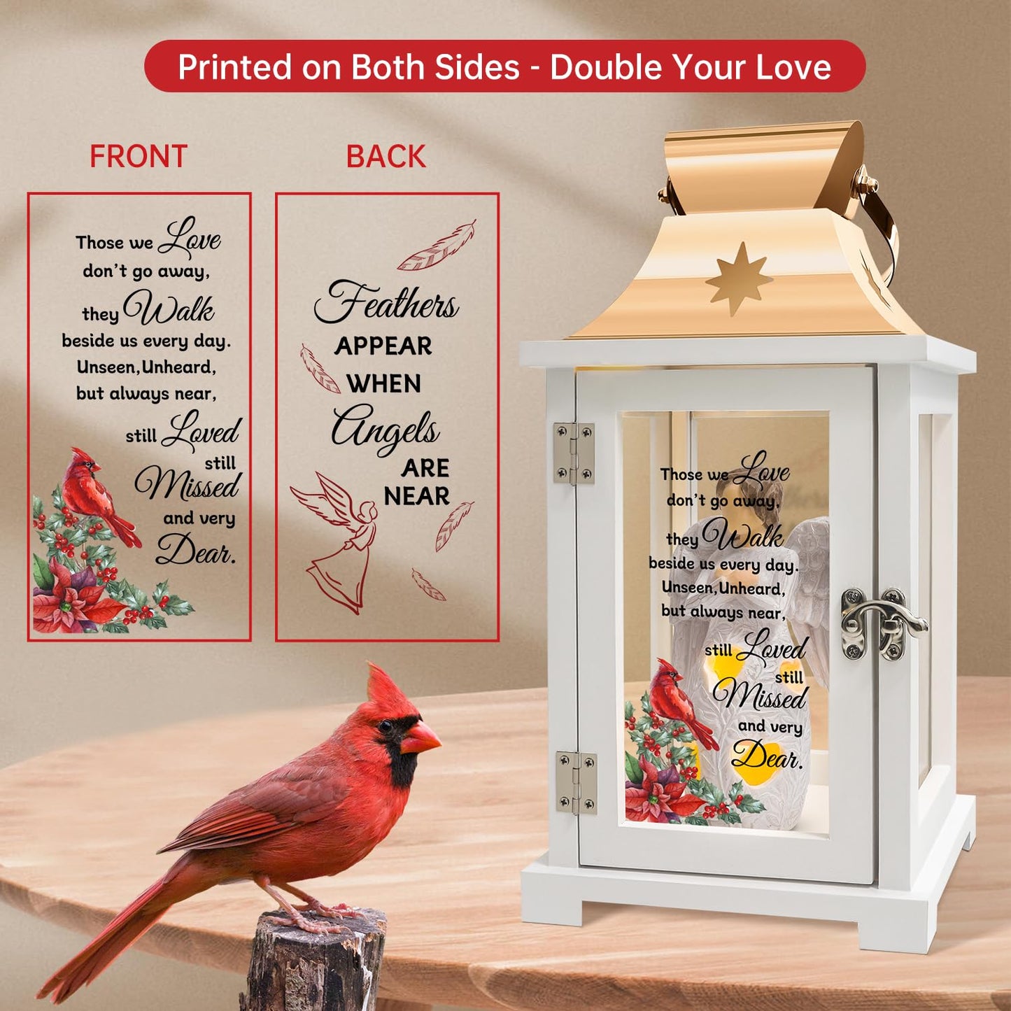 Bereavement Angel Memorial Lantern - Unique Cardinal Memorial Lantern for Loss of Loved One, Funeral Gifts, Sympathy Gifts, Bereavement Gifts, Rememberance Gifts for Loss of Father Mother