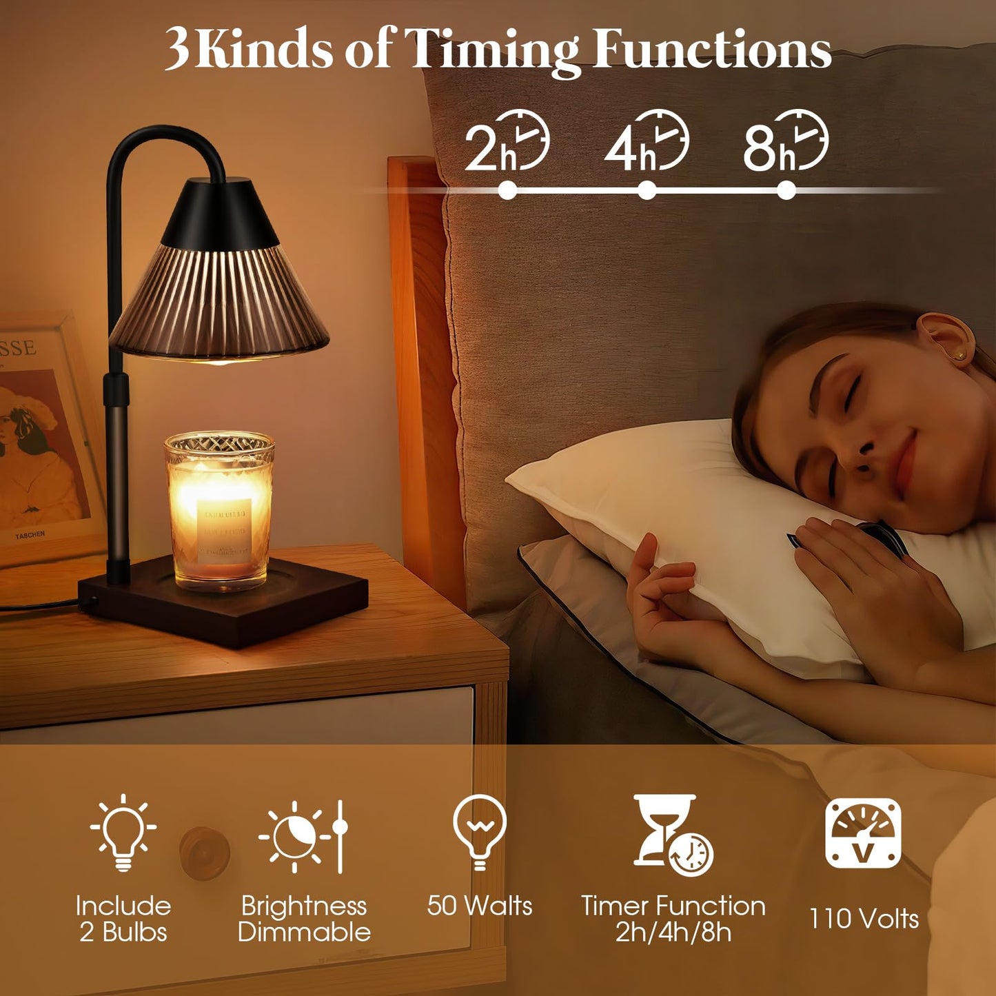 Banbanda Candle Warmer Lamp with Timer Dimmer, Birthday Christmas Gifts for Women,Men, Friend Candle Lamp with 2 Bulbs - Electric Wax Melt Warmer with Time