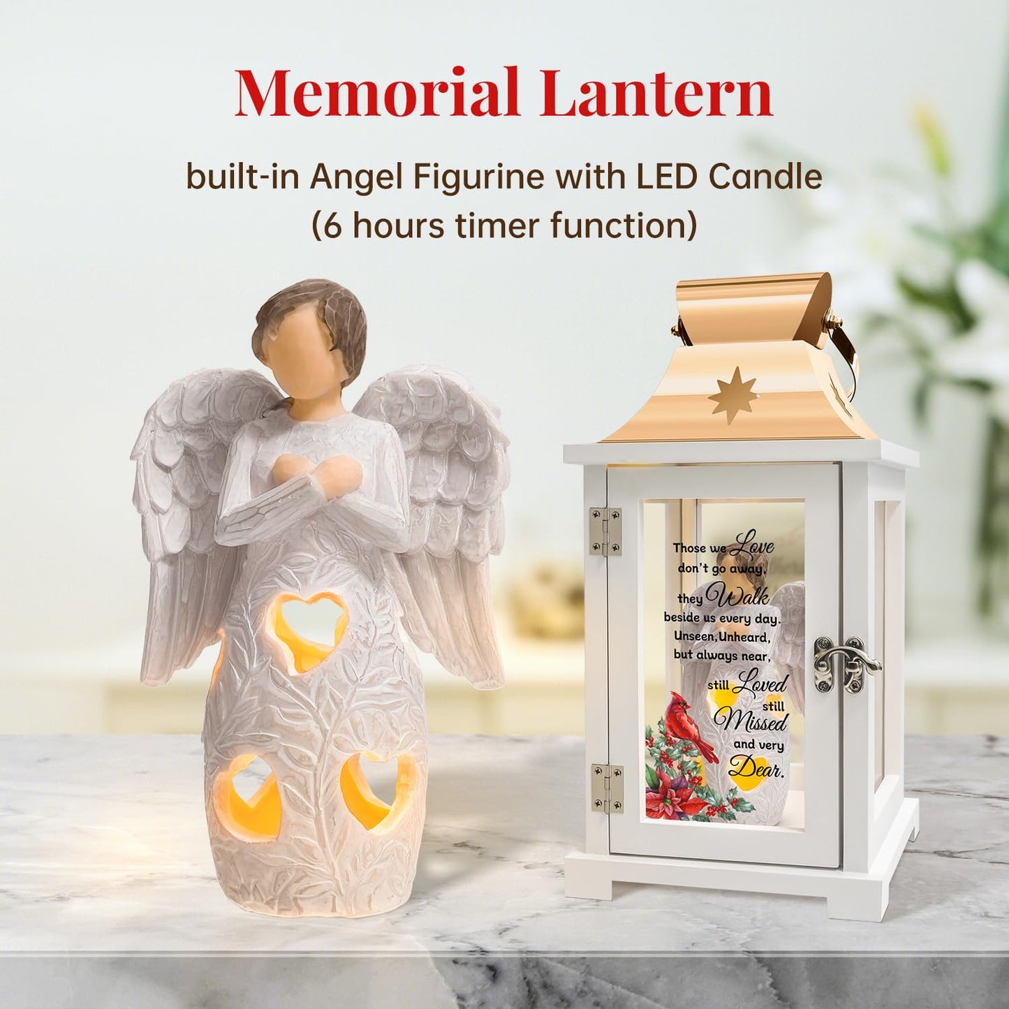 Bereavement Angel Memorial Lantern - Unique Cardinal Memorial Lantern for Loss of Loved One, Funeral Gifts, Sympathy Gifts, Bereavement Gifts, Rememberance Gifts for Loss of Father Mother