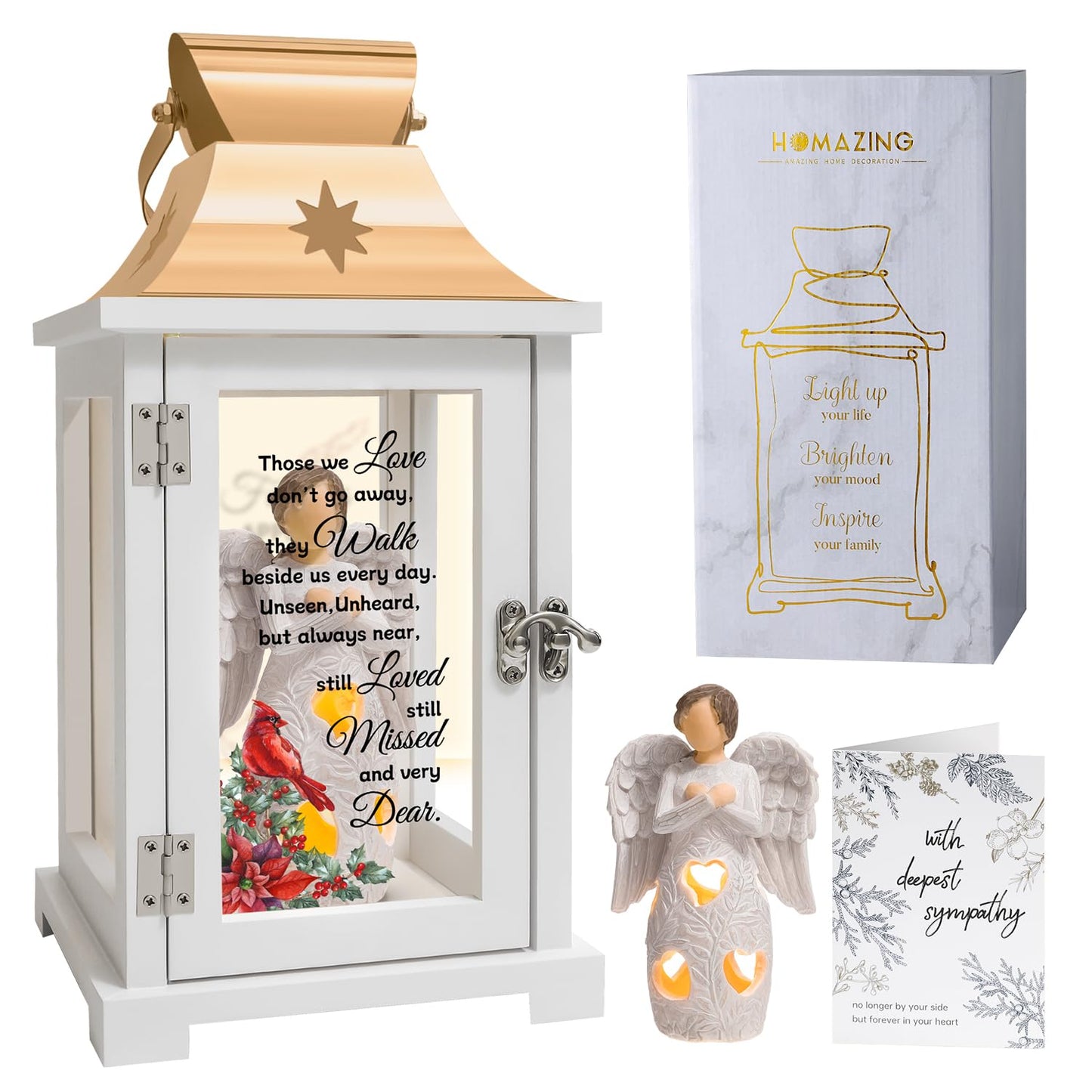 Bereavement Angel Memorial Lantern - Unique Cardinal Memorial Lantern for Loss of Loved One, Funeral Gifts, Sympathy Gifts, Bereavement Gifts, Rememberance Gifts for Loss of Father Mother