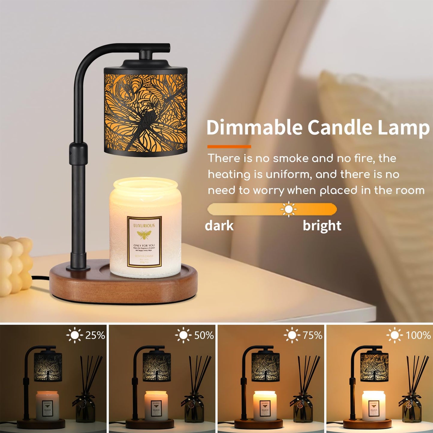 Candle Warmer Lamp with Timer,Birthday Gifts for Women Mom,Adjustable Height for Scented Jar Candles,Electric Candle Lamp Warmer for Home Decor(Dragonfly)