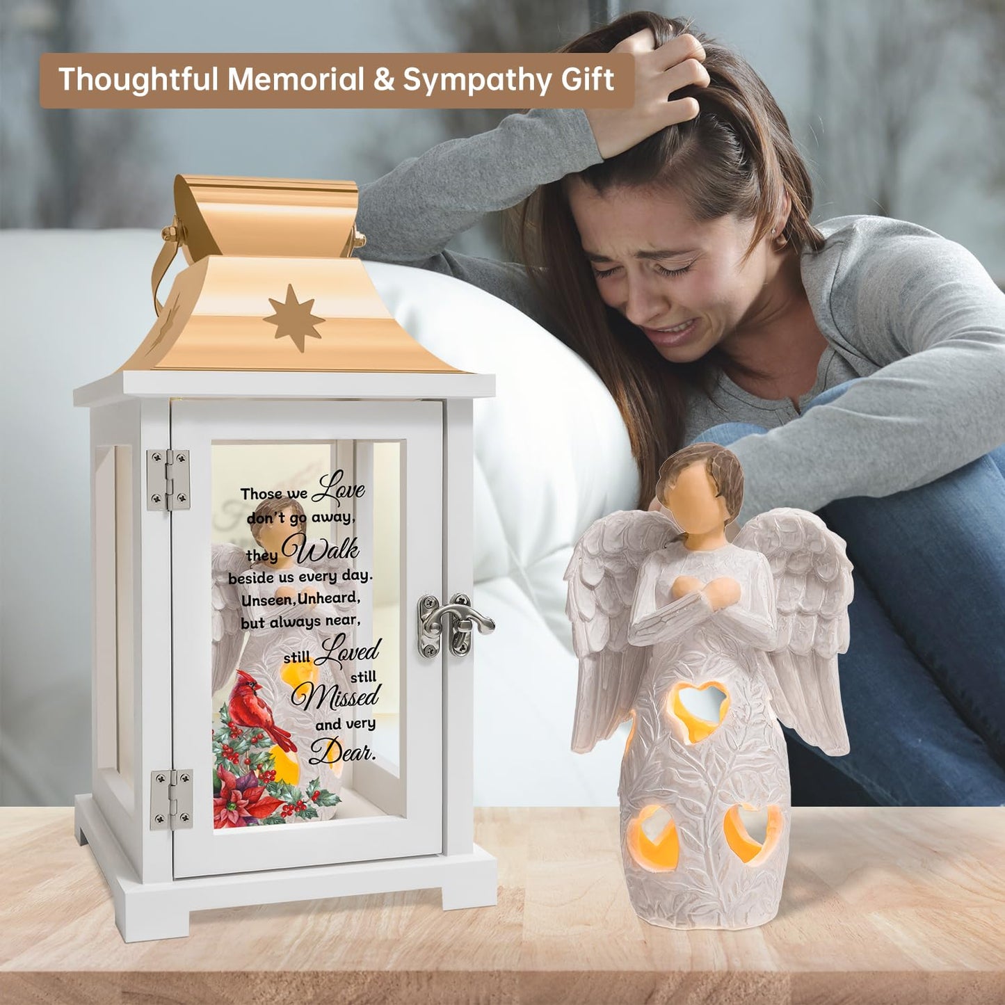 Bereavement Angel Memorial Lantern - Unique Cardinal Memorial Lantern for Loss of Loved One, Funeral Gifts, Sympathy Gifts, Bereavement Gifts, Rememberance Gifts for Loss of Father Mother