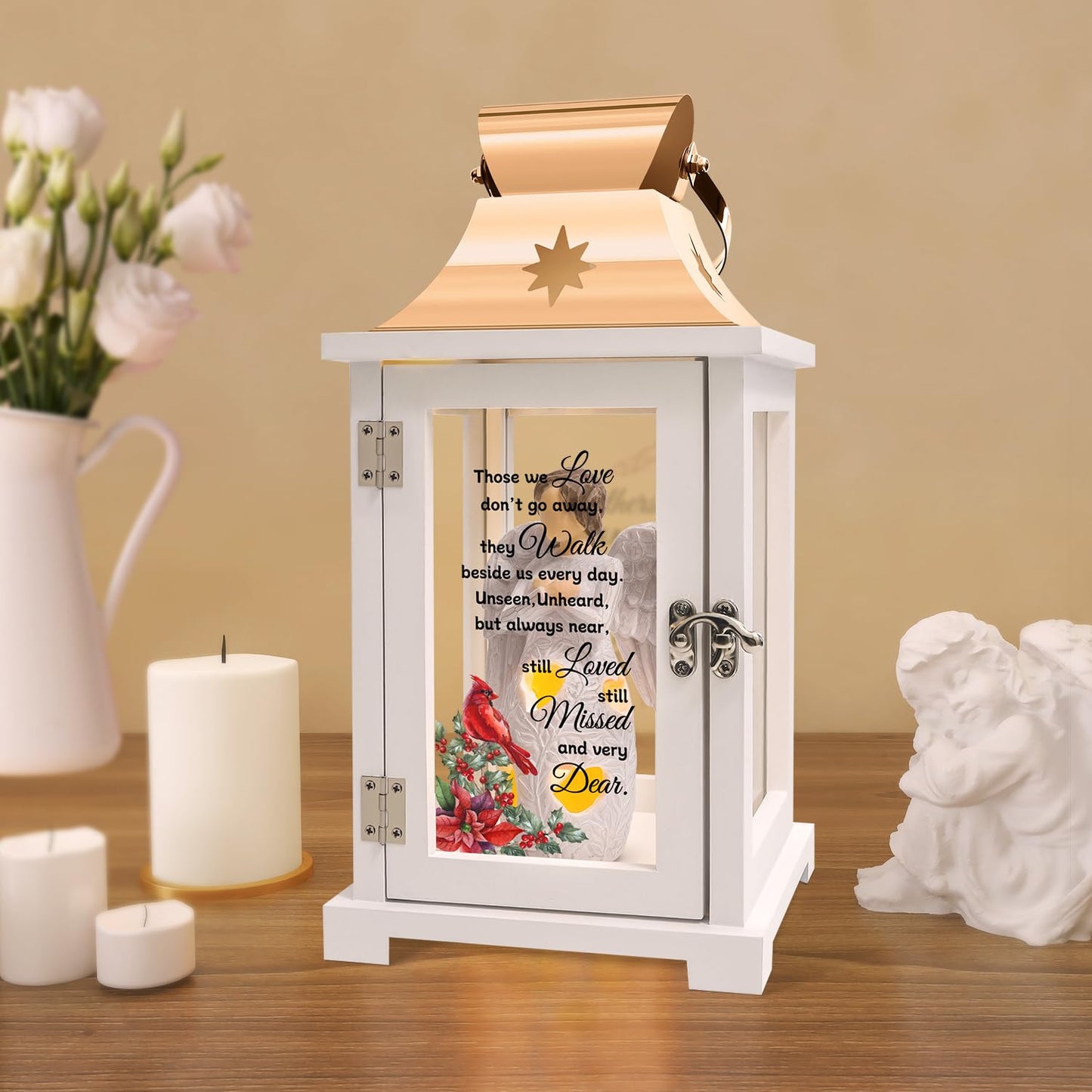 Bereavement Angel Memorial Lantern - Unique Cardinal Memorial Lantern for Loss of Loved One, Funeral Gifts, Sympathy Gifts, Bereavement Gifts, Rememberance Gifts for Loss of Father Mother