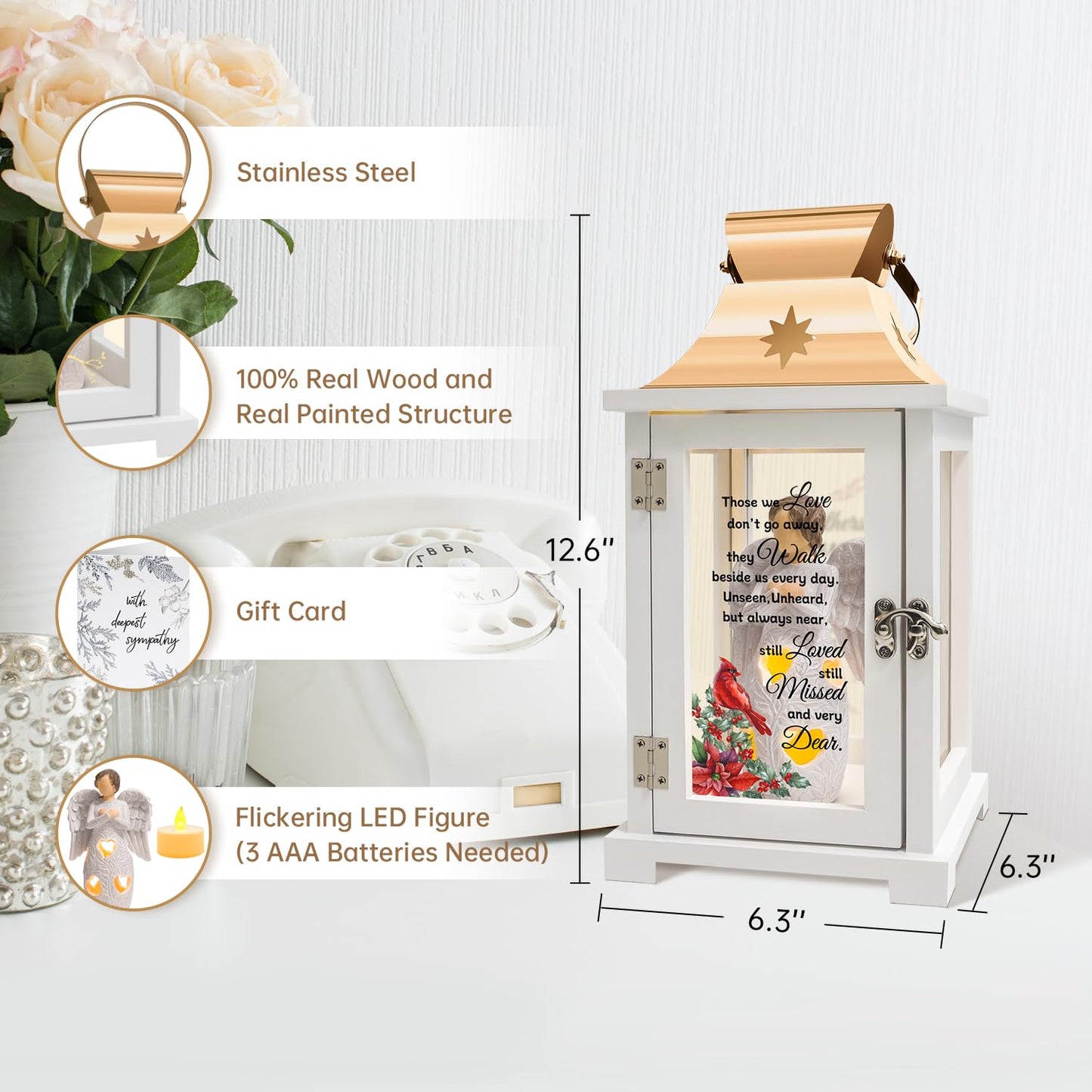 Bereavement Angel Memorial Lantern - Unique Cardinal Memorial Lantern for Loss of Loved One, Funeral Gifts, Sympathy Gifts, Bereavement Gifts, Rememberance Gifts for Loss of Father Mother