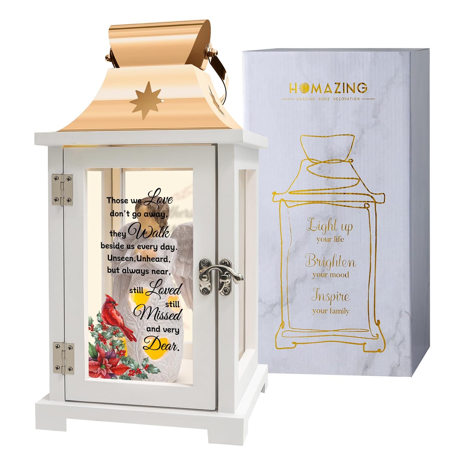 Bereavement Angel Memorial Lantern - Unique Cardinal Memorial Lantern for Loss of Loved One, Funeral Gifts, Sympathy Gifts, Bereavement Gifts, Rememberance Gifts for Loss of Father Mother