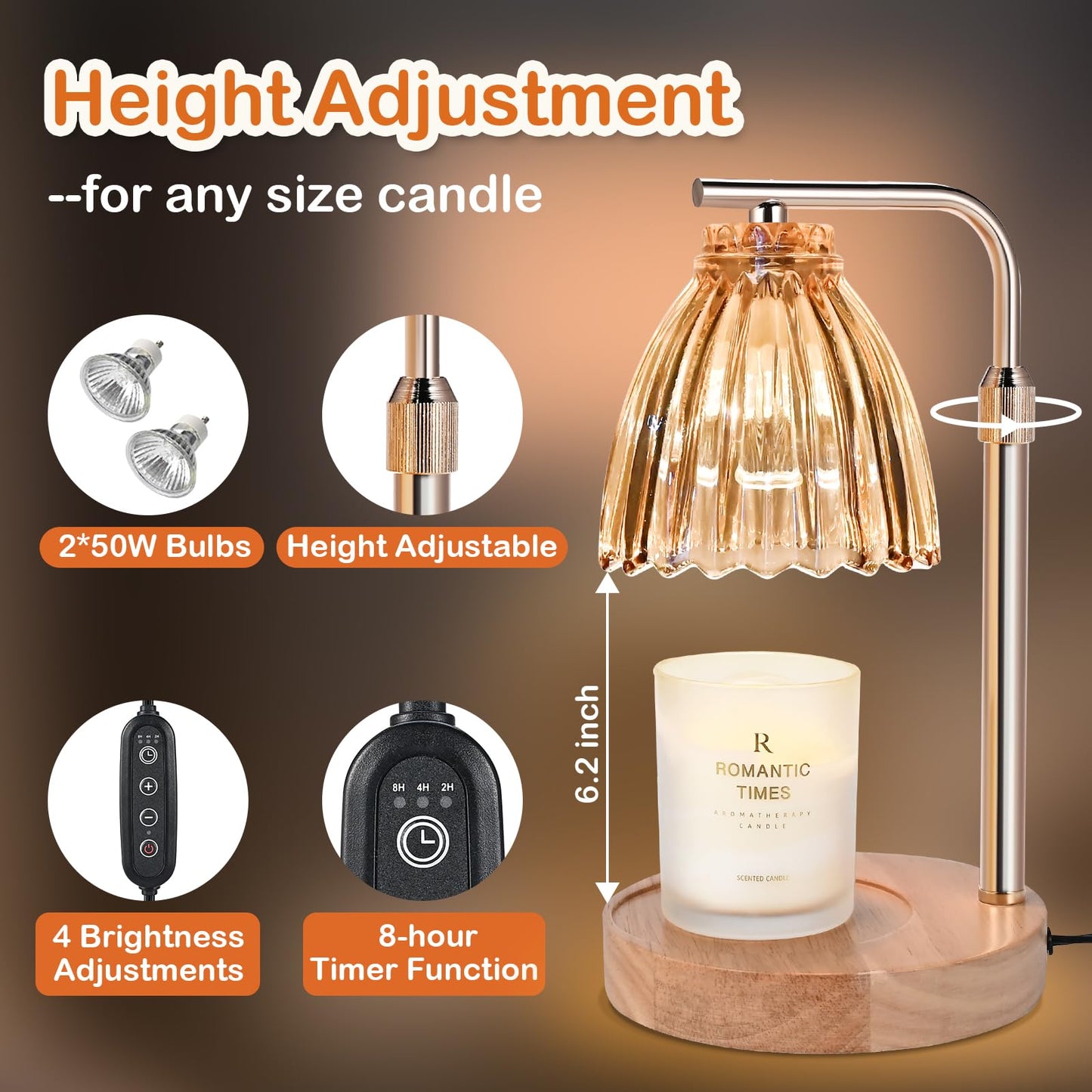 Tigvio Candle Lamp with Timer & Dimmer - Modern Glass Design that includes 2 Bulbs