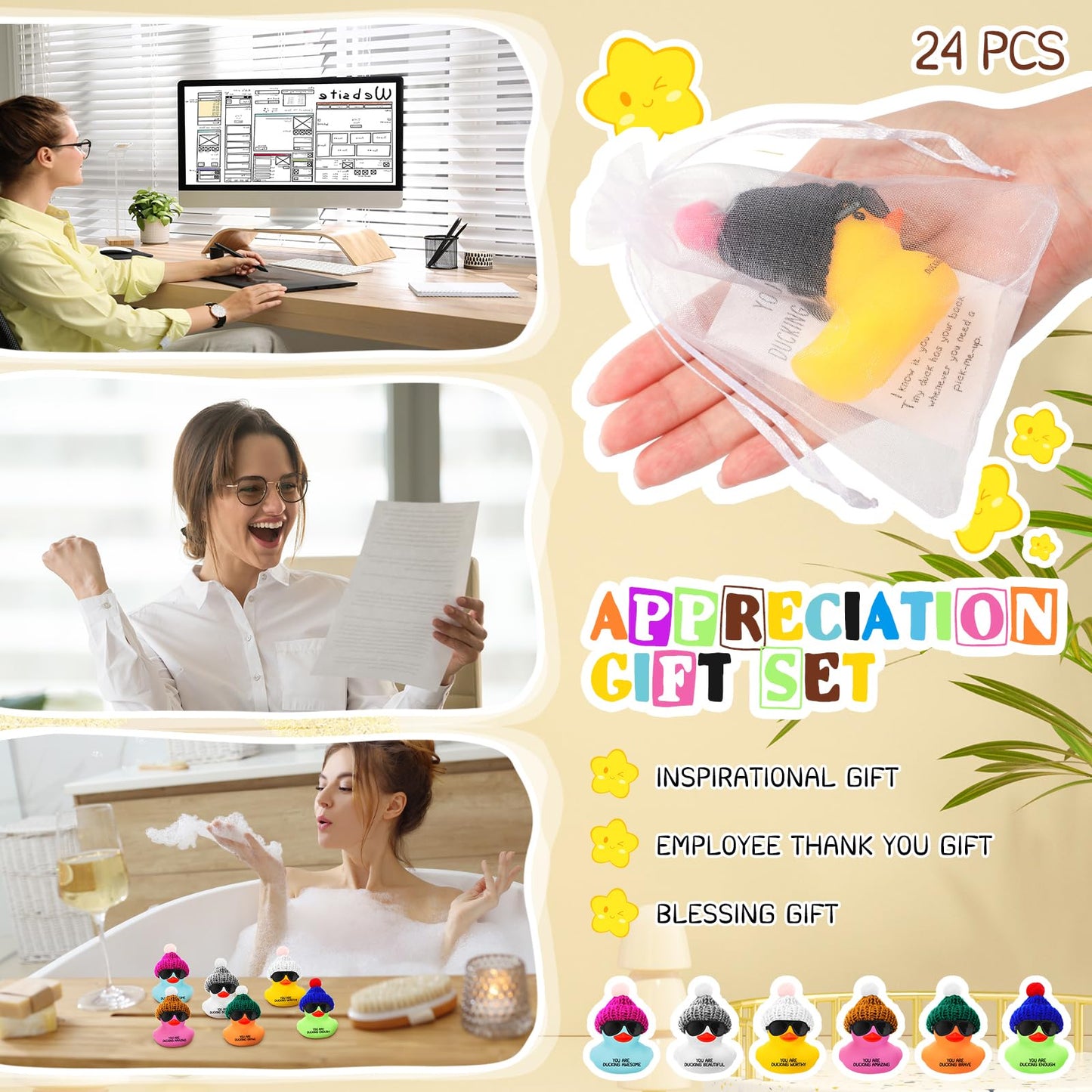 Inspirational Mini Rubber Ducks with Glasses