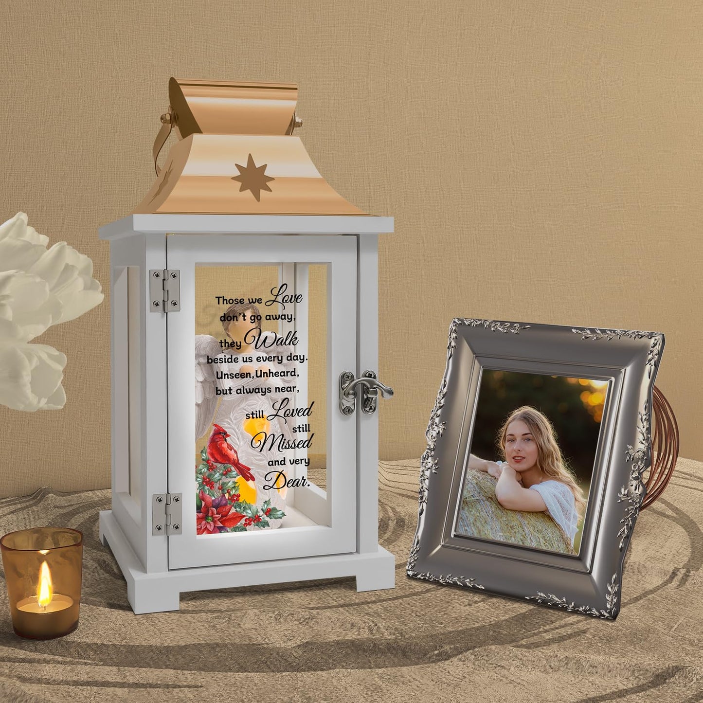 Bereavement Angel Memorial Lantern - Unique Cardinal Memorial Lantern for Loss of Loved One, Funeral Gifts, Sympathy Gifts, Bereavement Gifts, Rememberance Gifts for Loss of Father Mother