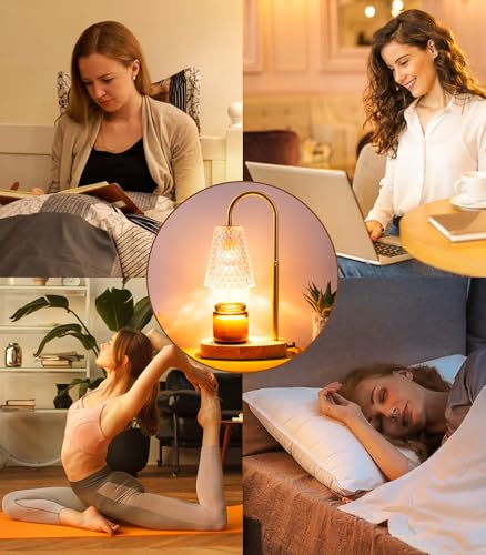 Candle Warmer Lamp Electric Timer - Candles Wax Warmers Glass Lamps for Jar Candles Burner No Flame Scented Melting Warming Lantern Adjustable Height Dimmable Light with 2 Bulb for Home Living Bedroom