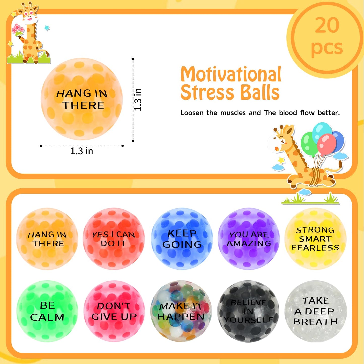 20 Pack Motivational Mini Stress Balls Set